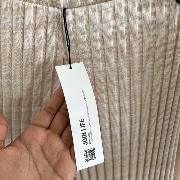 Zara Cream Tan Ribbed Flare Leg High Waisted Pants - Picture 6 of 8